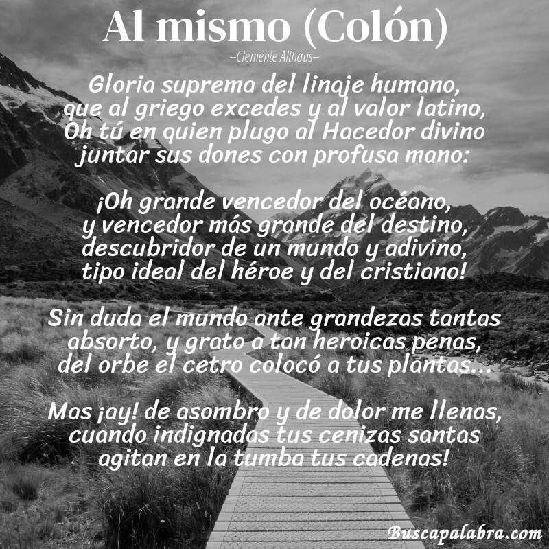 Poema Al mismo (Colón) de Clemente Althaus con fondo de paisaje
