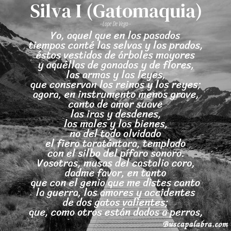 Poema Silva I (Gatomaquia) de Lope de Vega con fondo de paisaje
