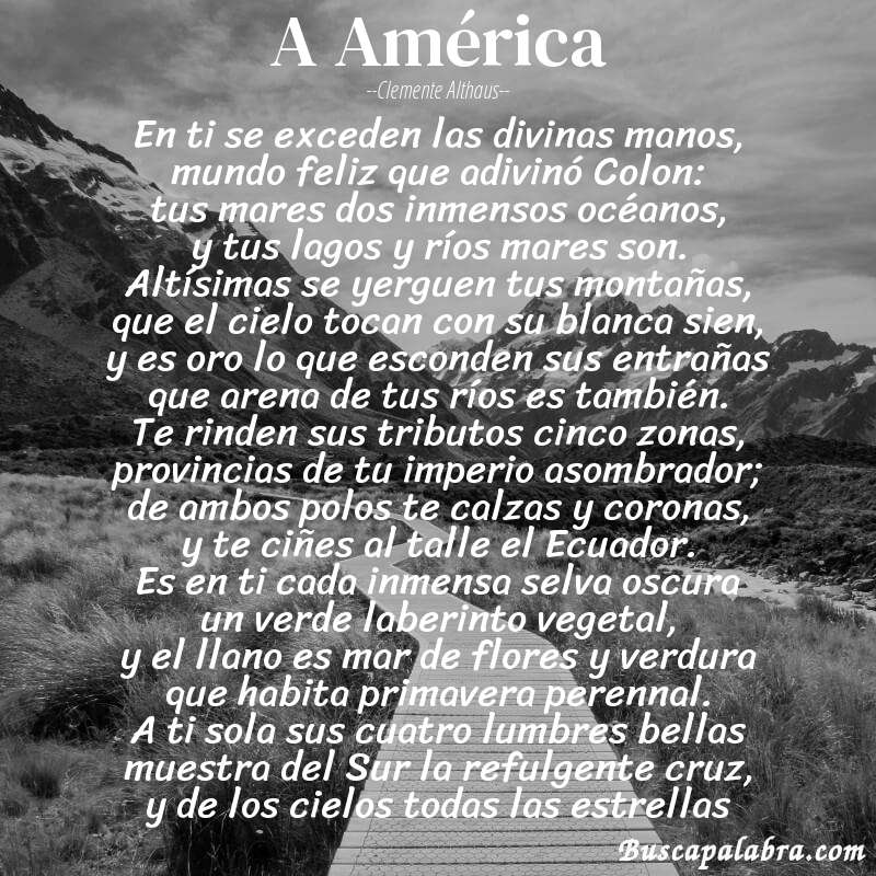 Poema A América de Clemente Althaus con fondo de paisaje