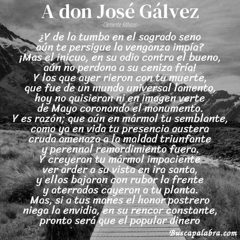 Poema A don José Gálvez de Clemente Althaus con fondo de paisaje