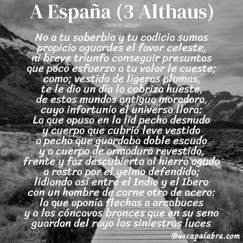 Poema A España (3 Althaus) de Clemente Althaus con fondo de paisaje