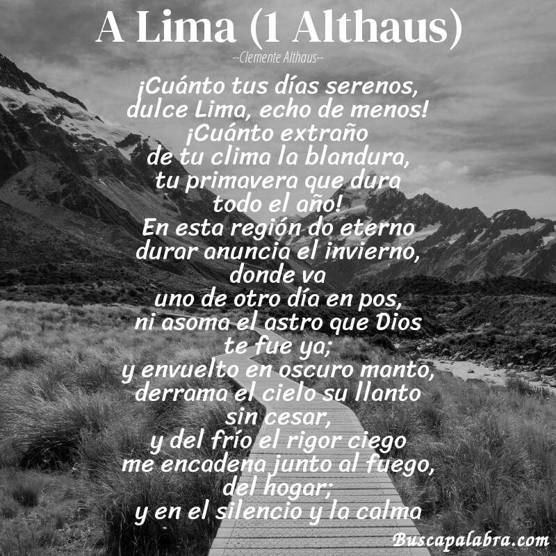 Poema A Lima (1 Althaus) de Clemente Althaus con fondo de paisaje