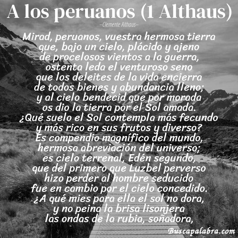 Poema A los peruanos (1 Althaus) de Clemente Althaus con fondo de paisaje