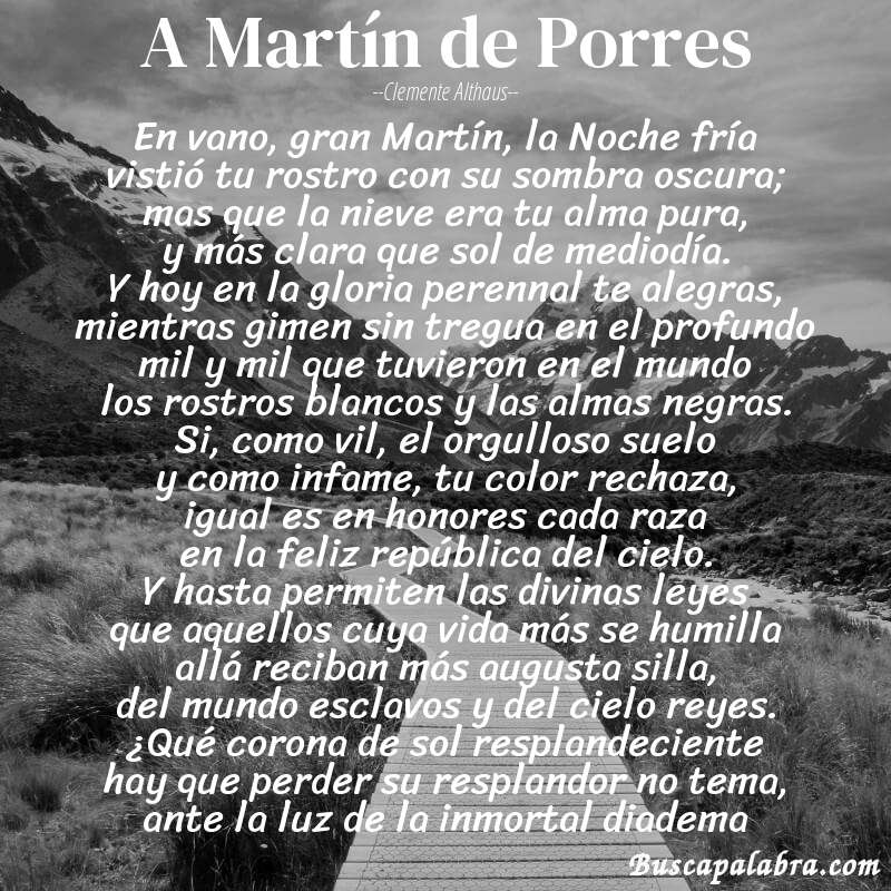 Poema A Martín de Porres de Clemente Althaus con fondo de paisaje