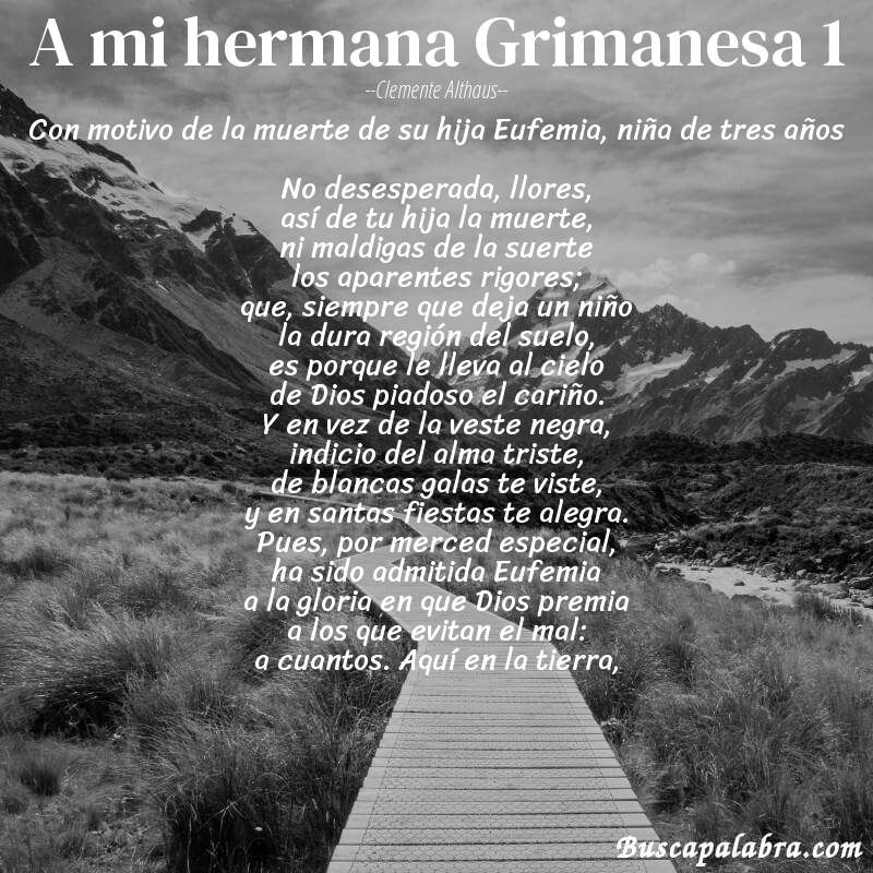 Poema A mi hermana Grimanesa 1 de Clemente Althaus con fondo de paisaje