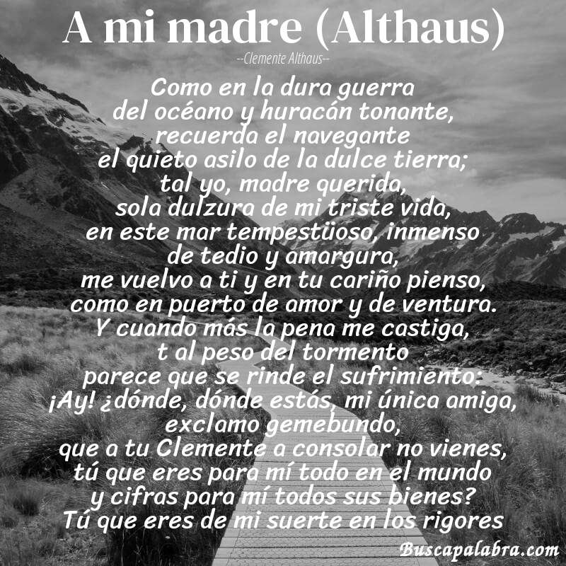 Poema A mi madre (Althaus) de Clemente Althaus con fondo de paisaje