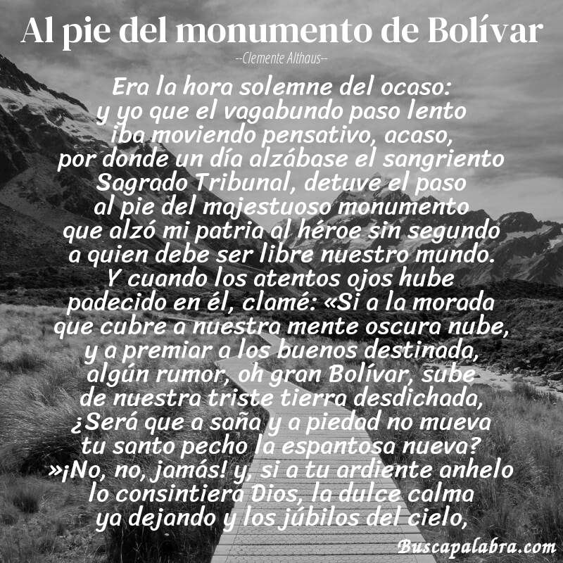 Poema Al pie del monumento de Bolívar de Clemente Althaus con fondo de paisaje