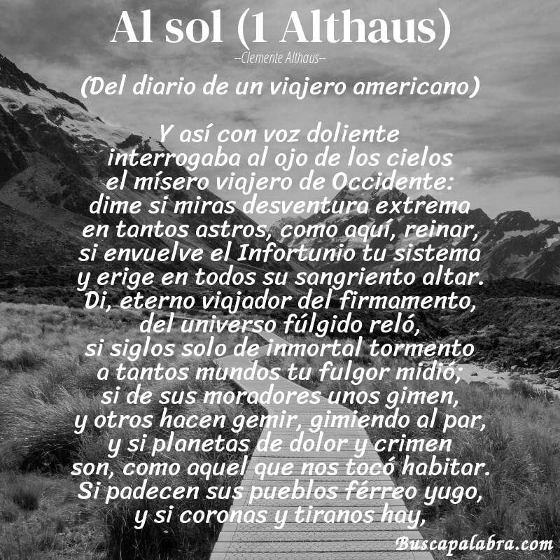 Poema Al sol (1 Althaus) de Clemente Althaus con fondo de paisaje