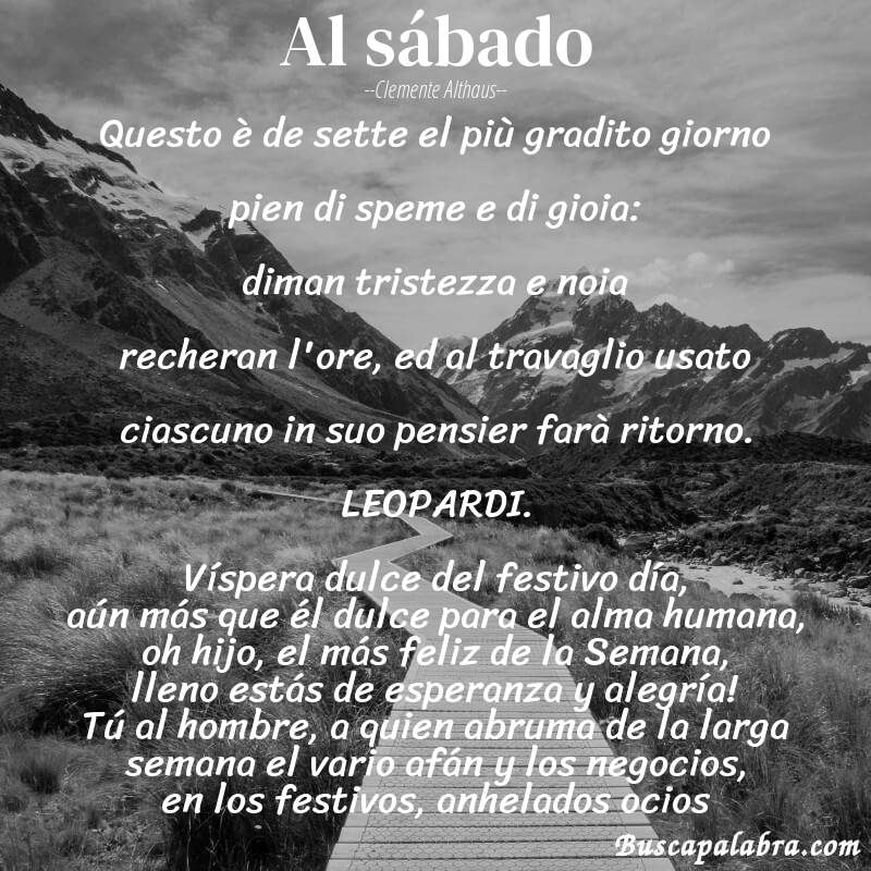 Poema Al sábado de Clemente Althaus con fondo de paisaje