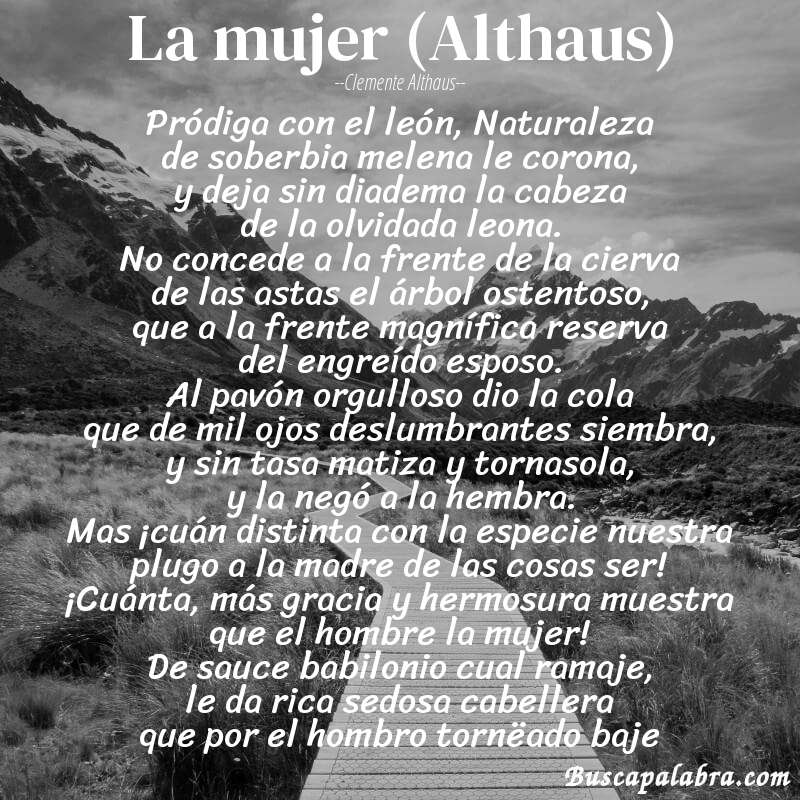 Poema La mujer (Althaus) de Clemente Althaus con fondo de paisaje