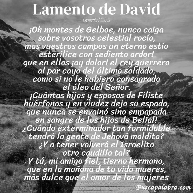 Poema Lamento de David de Clemente Althaus con fondo de paisaje