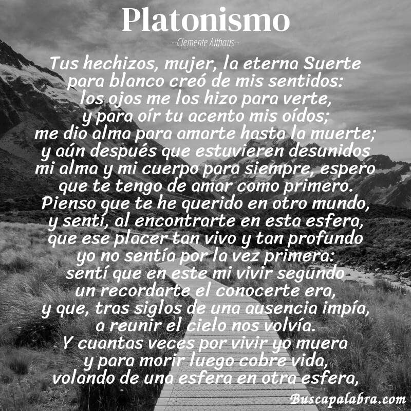 Poema Platonismo de Clemente Althaus con fondo de paisaje
