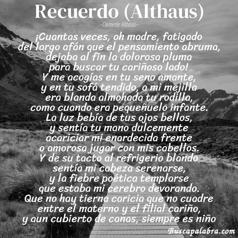 Poema Recuerdo (Althaus) de Clemente Althaus con fondo de paisaje