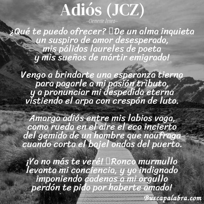Poema Adiós (JCZ) de Clemente Zenea con fondo de paisaje