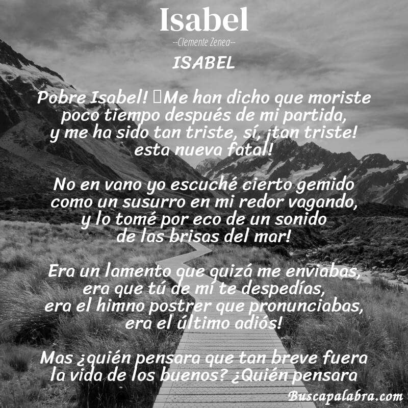 Poema Isabel de Clemente Zenea con fondo de paisaje