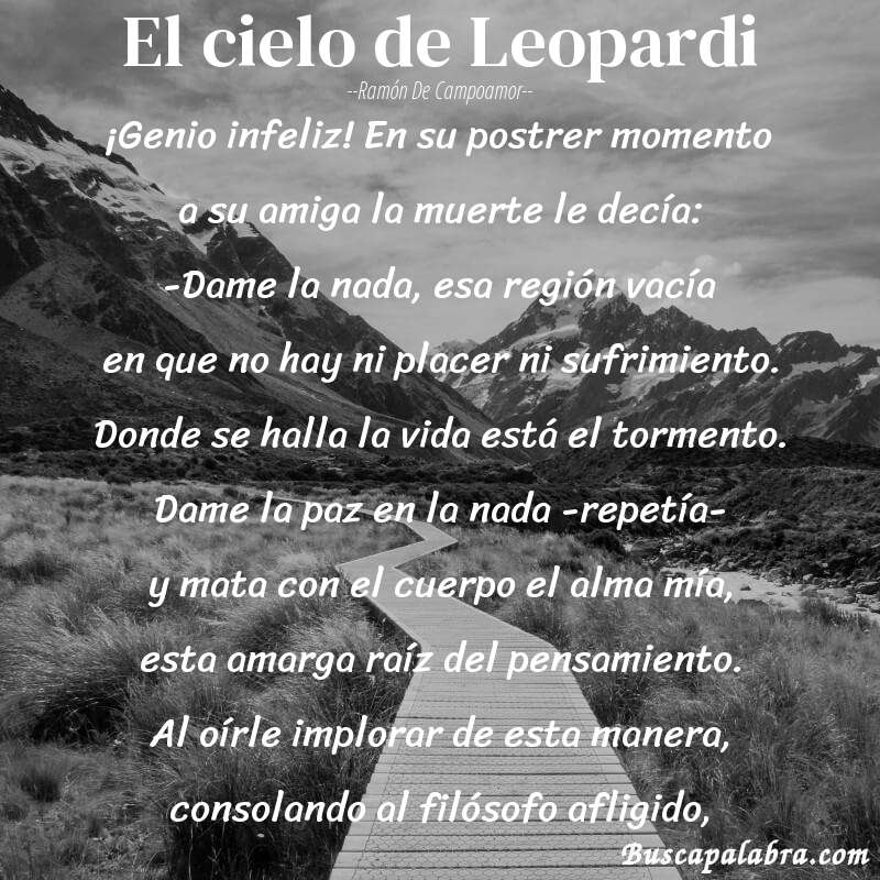 Poema El cielo de Leopardi de Ramón de Campoamor con fondo de paisaje