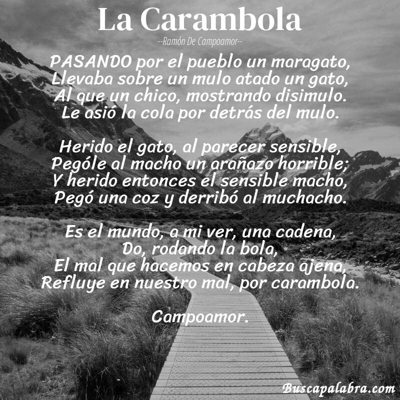 Poema La Carambola de Ramón de Campoamor con fondo de paisaje