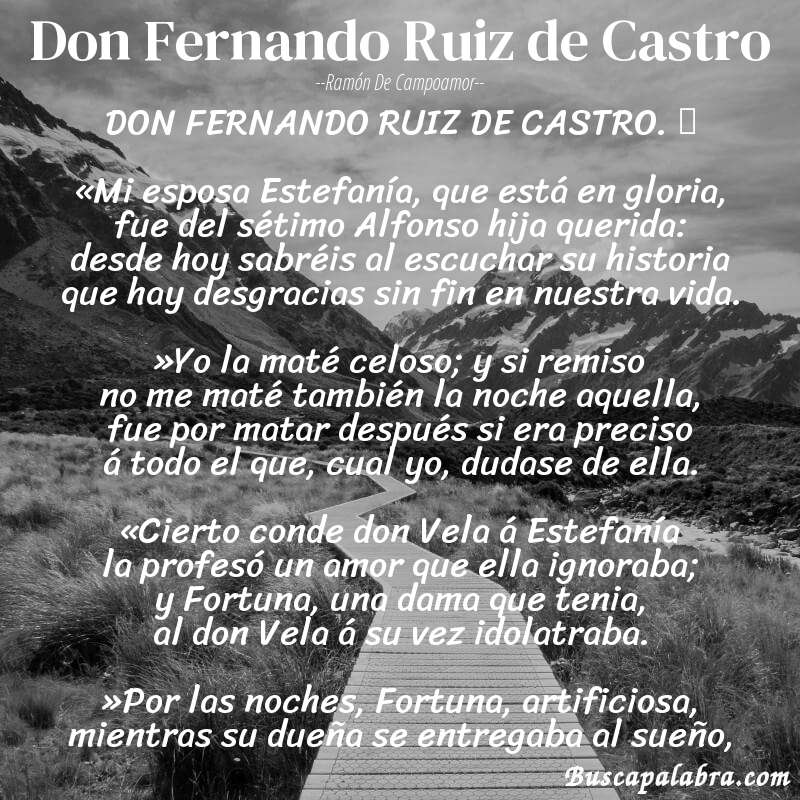 Poema Don Fernando Ruiz de Castro de Ramón de Campoamor con fondo de paisaje