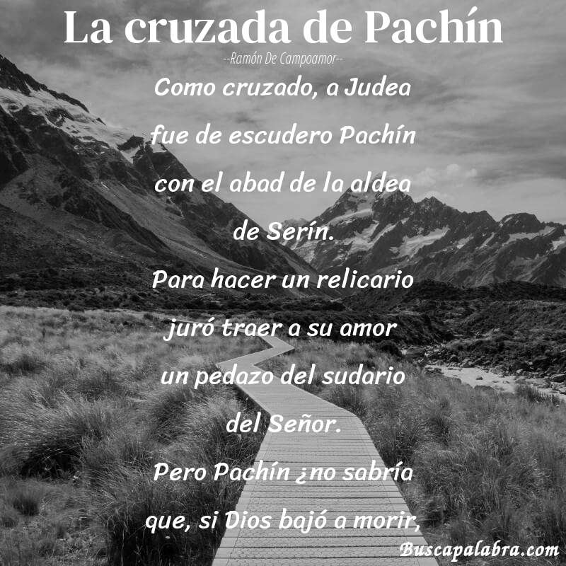 Poema La cruzada de Pachín de Ramón de Campoamor con fondo de paisaje