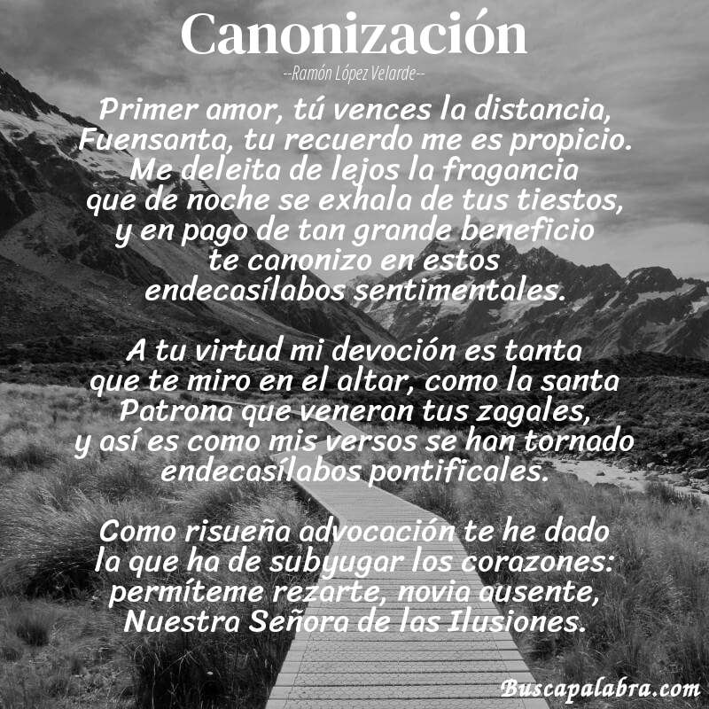 Poema Canonización de Ramón López Velarde con fondo de paisaje