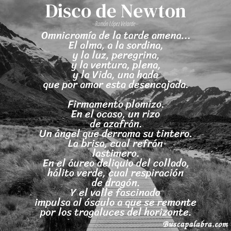 Poema Disco de Newton de Ramón López Velarde con fondo de paisaje