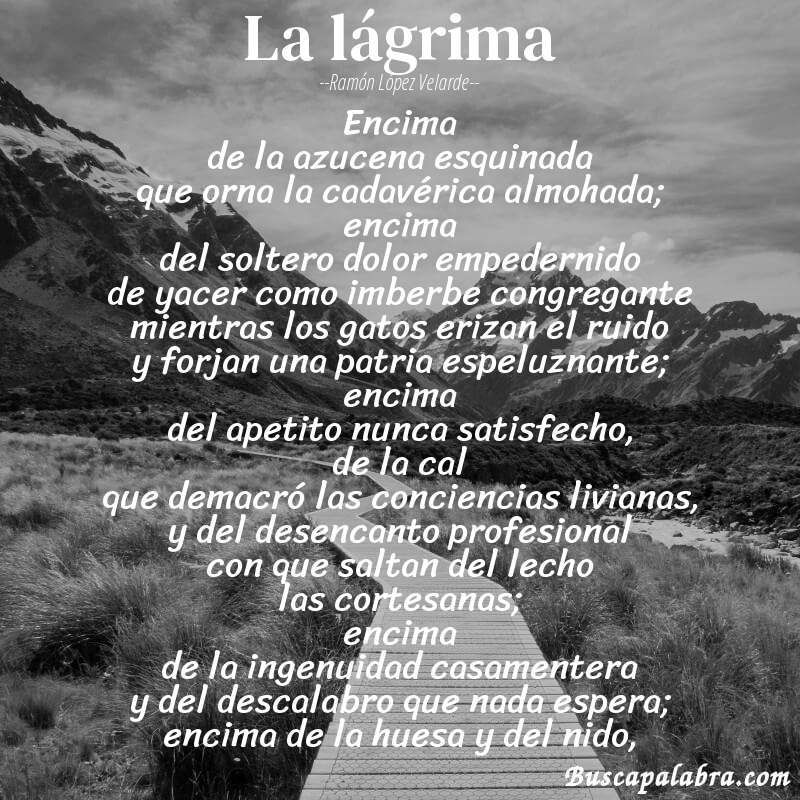 Poema La lágrima de Ramón López Velarde con fondo de paisaje