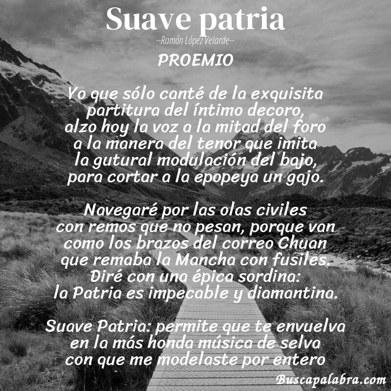 Poema Suave patria de Ramón López Velarde con fondo de paisaje