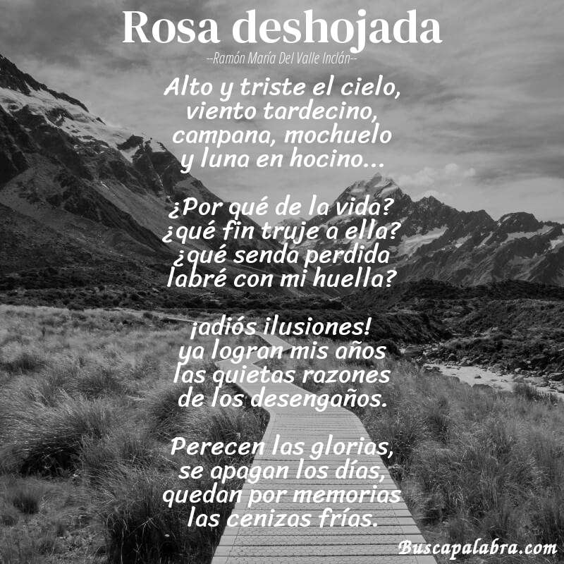 Poema rosa deshojada de Ramón María del Valle Inclán con fondo de paisaje