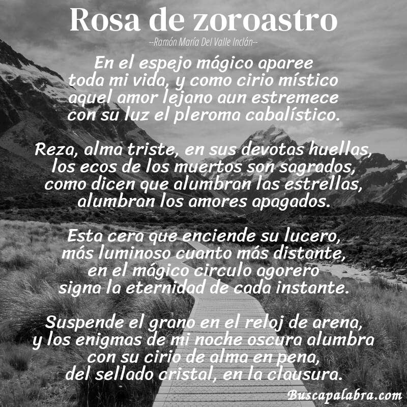 Poema rosa de zoroastro de Ramón María del Valle Inclán con fondo de paisaje