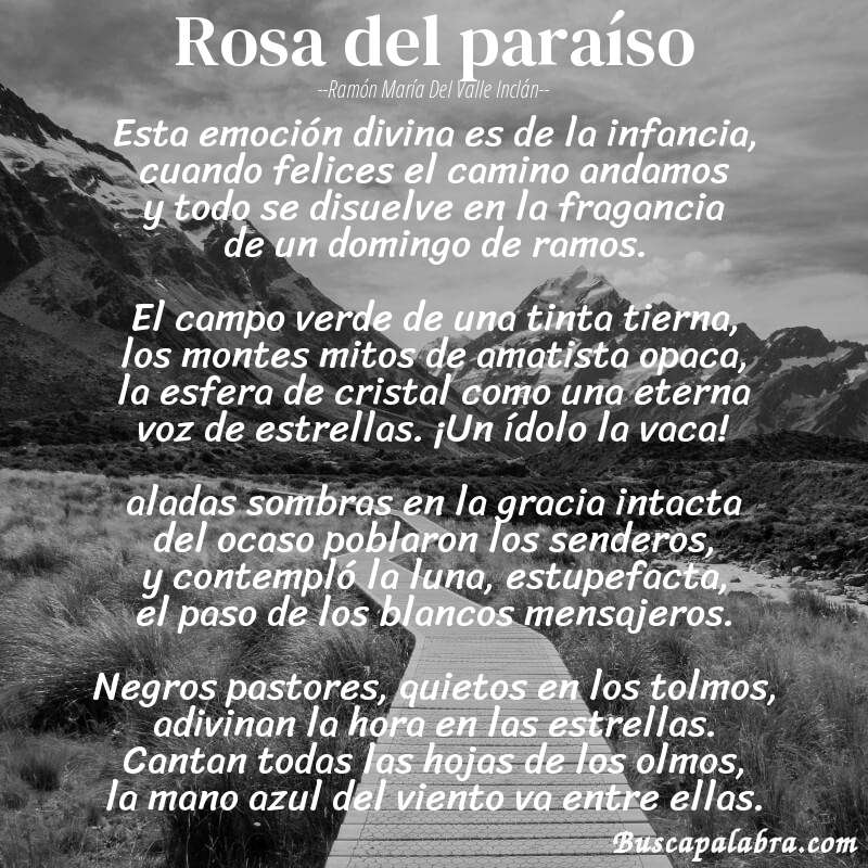 Poema rosa del paraíso de Ramón María del Valle Inclán con fondo de paisaje