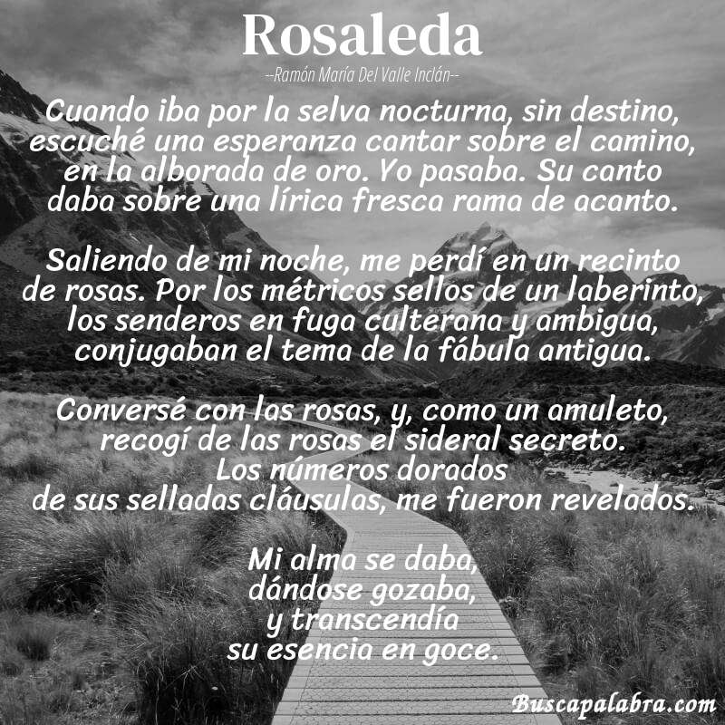 Poema rosaleda de Ramón María del Valle Inclán con fondo de paisaje