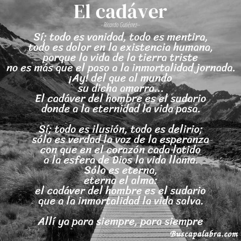 Poema El cadáver de Ricardo Gutiérrez con fondo de paisaje