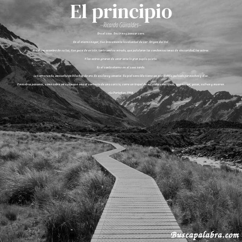 Poema El principio de Ricardo Güiraldes con fondo de paisaje