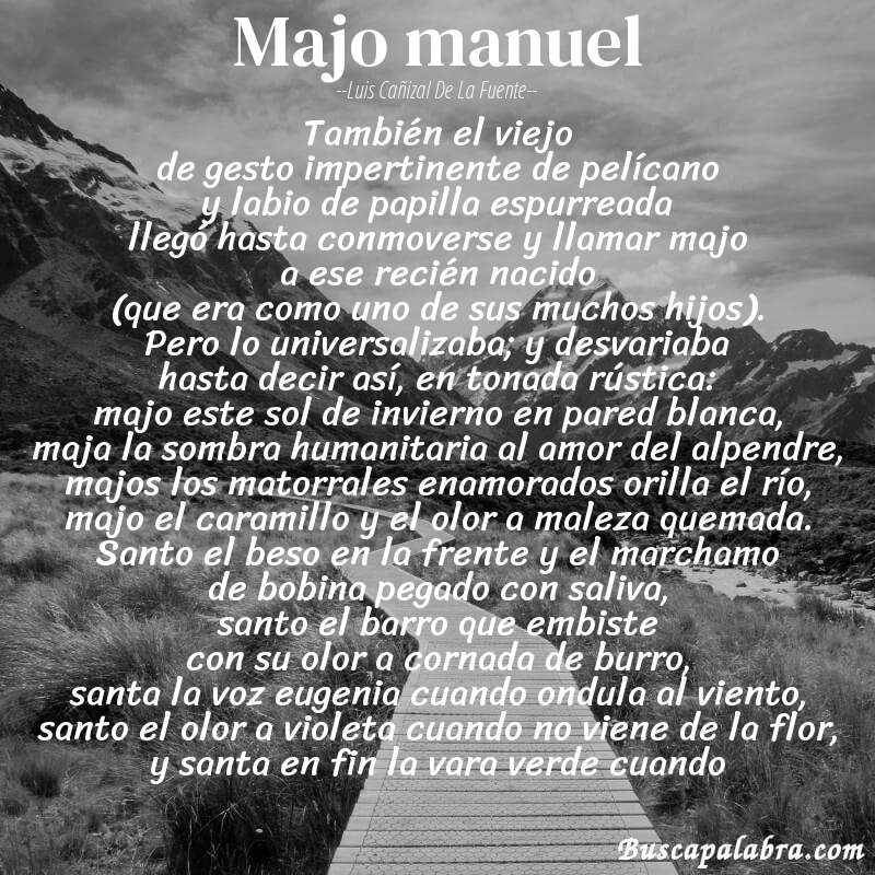 Poema majo manuel de Luis Cañizal de la Fuente con fondo de paisaje