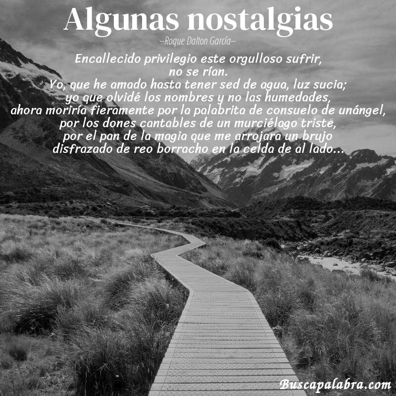 Poema algunas nostalgias de Roque Dalton García con fondo de paisaje