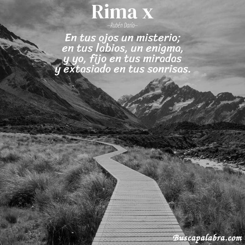 Poema rima x de Rubén Darío con fondo de paisaje