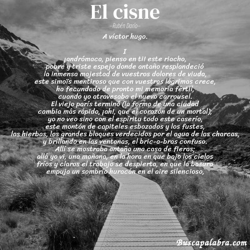 Poema el cisne de Rubén Darío con fondo de paisaje