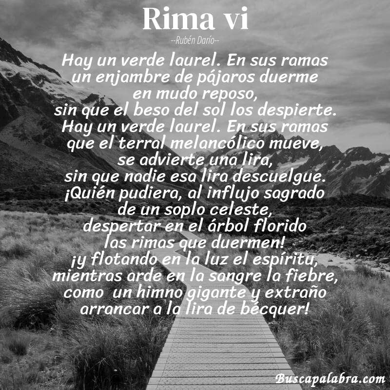 Poema rima vi de Rubén Darío con fondo de paisaje