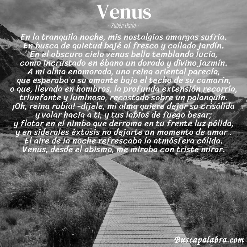 Poema venus de Rubén Darío con fondo de paisaje