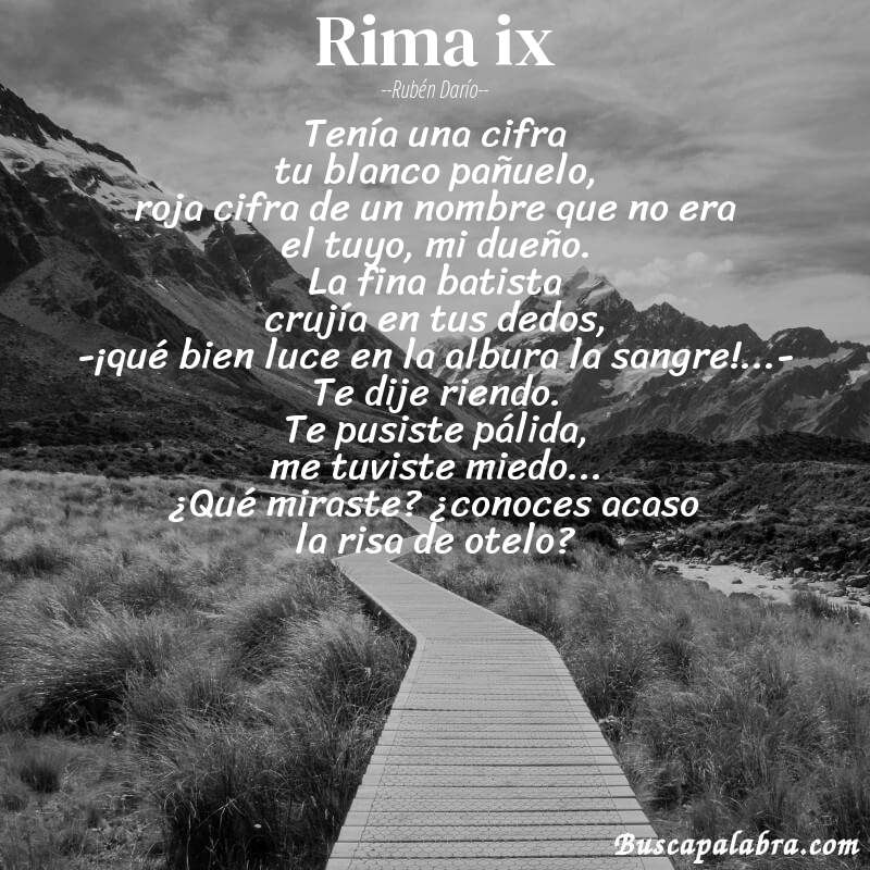 Poema rima ix de Rubén Darío con fondo de paisaje