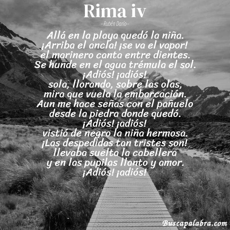 Poema rima iv de Rubén Darío con fondo de paisaje