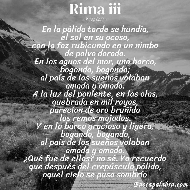 Poema rima iii de Rubén Darío con fondo de paisaje