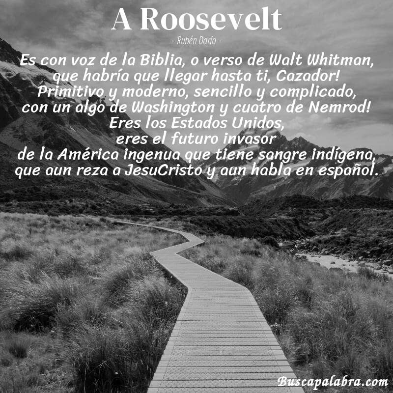 Poema A Roosevelt de Rubén Darío con fondo de paisaje