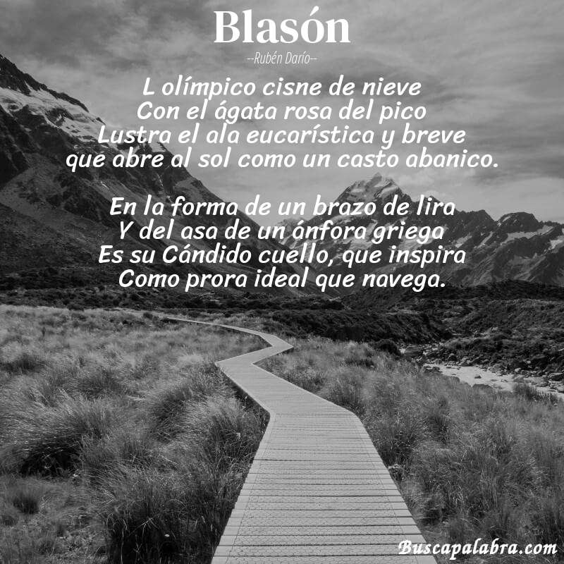 Poema Blasón de Rubén Darío con fondo de paisaje