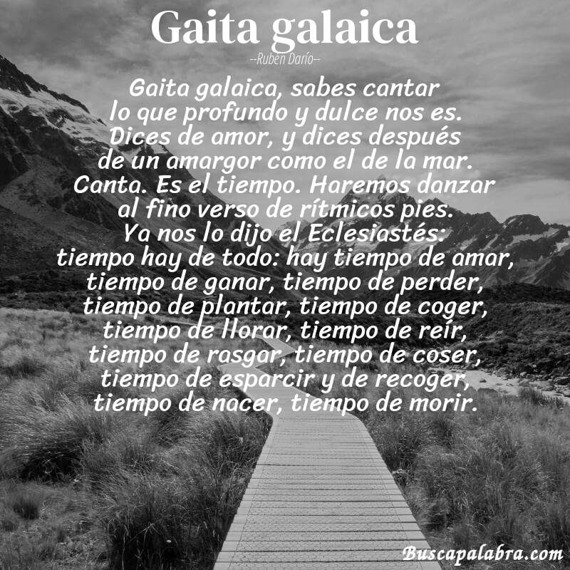 Poema Gaita galaica de Rubén Darío con fondo de paisaje