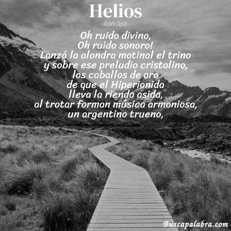 Poema Helios de Rubén Darío con fondo de paisaje