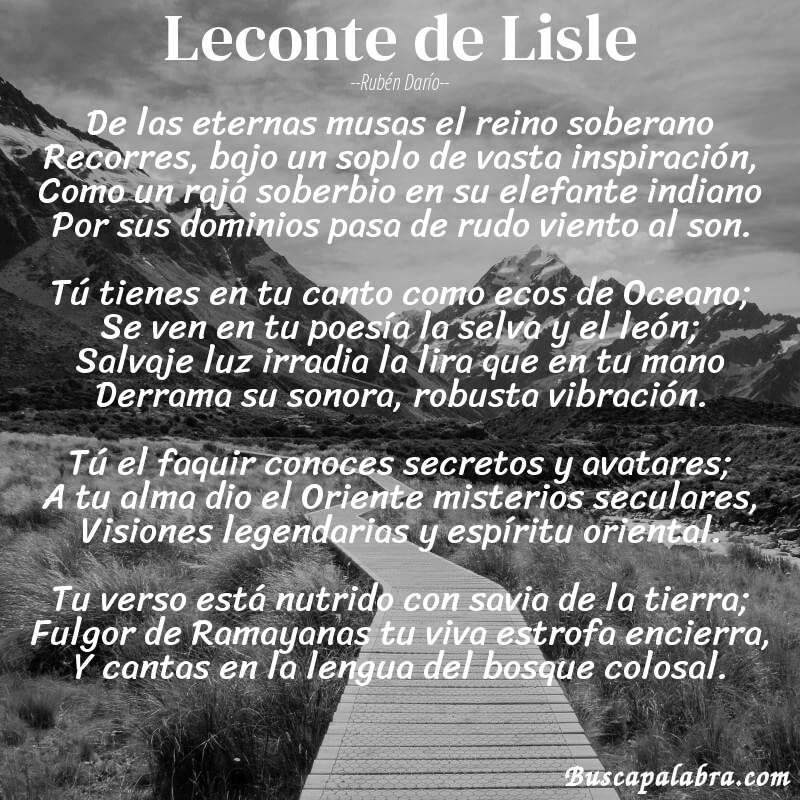 Poema Leconte de Lisle de Rubén Darío con fondo de paisaje