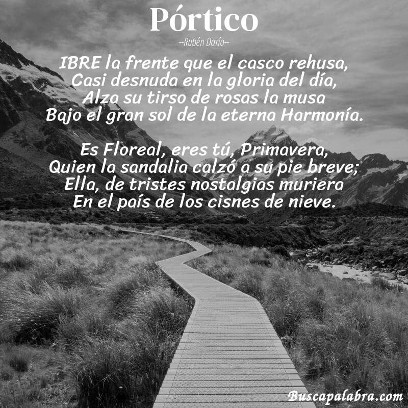 Poema Pórtico de Rubén Darío con fondo de paisaje