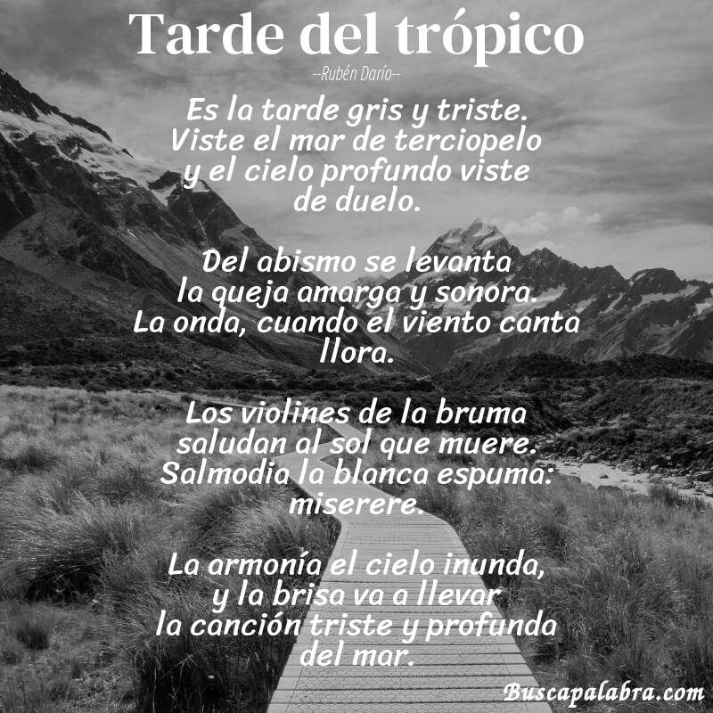 Poema Tarde del trópico de Rubén Darío con fondo de paisaje
