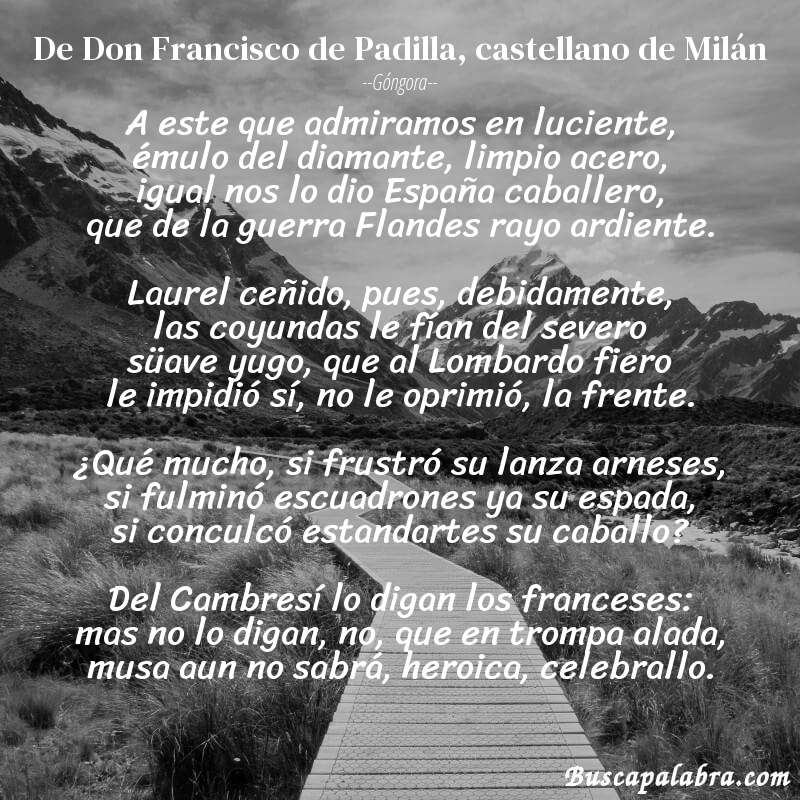 Poema De Don Francisco de Padilla, castellano de Milán de Góngora con fondo de paisaje